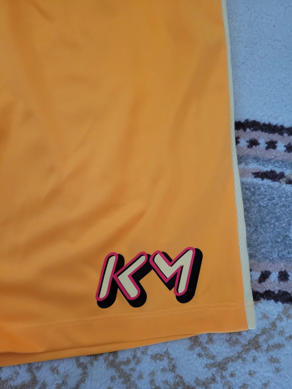 Nike Kylian Mbappe Kids NWT Orange Athletic Shorts with Pale Yellow Side Panels